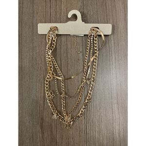 Urban Outfitters Statement Mixed‎ Chain Layered Necklace  Gold Tone New